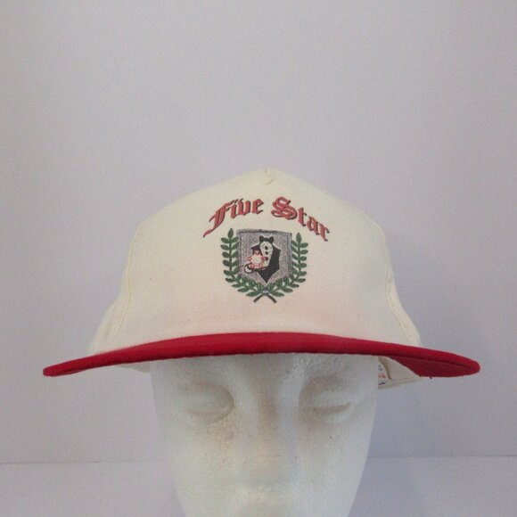 Five Star Graphic Logo Men's White & Red Wide Brim 5 Panel Adj Snapback Cap Hat - Picture 2 of 8